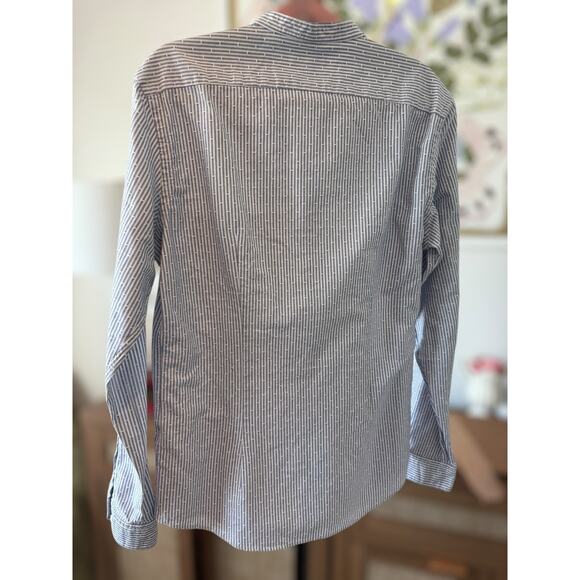 Reiss Slim Pinstriped Long Sleeve Button Down Shirt Blue White Mens Size Large - Picture 5 of 13